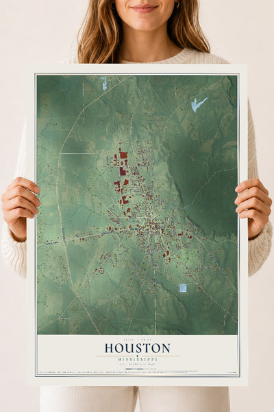 Map of Houston, Mississippi, 18 x 24 inch unframed archival matte print