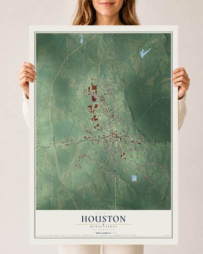 Map of Houston, Mississippi, 24 x 36 inch unframed archival matte print