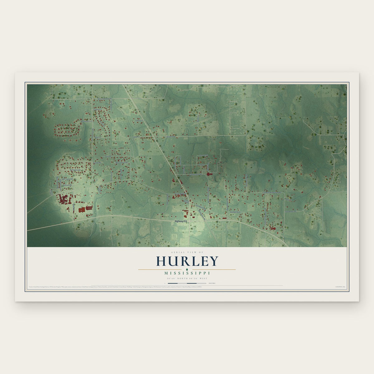 Hurley, Mississippi map print, the full design