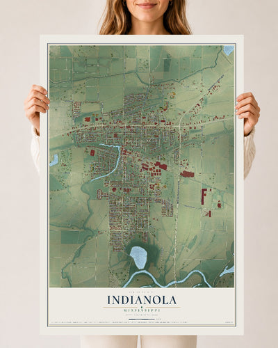 Map of Indianola, Mississippi, 24 x 36 inch unframed archival matte print