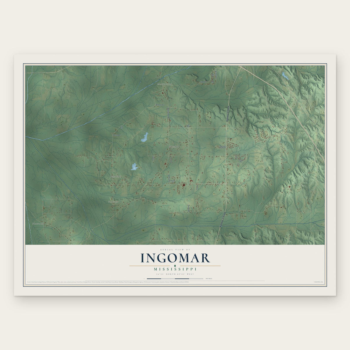 Ingomar, Mississippi map print, the full design