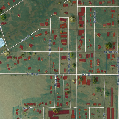 Close-up of the map of Inverness, Mississippi print showing street and building detail