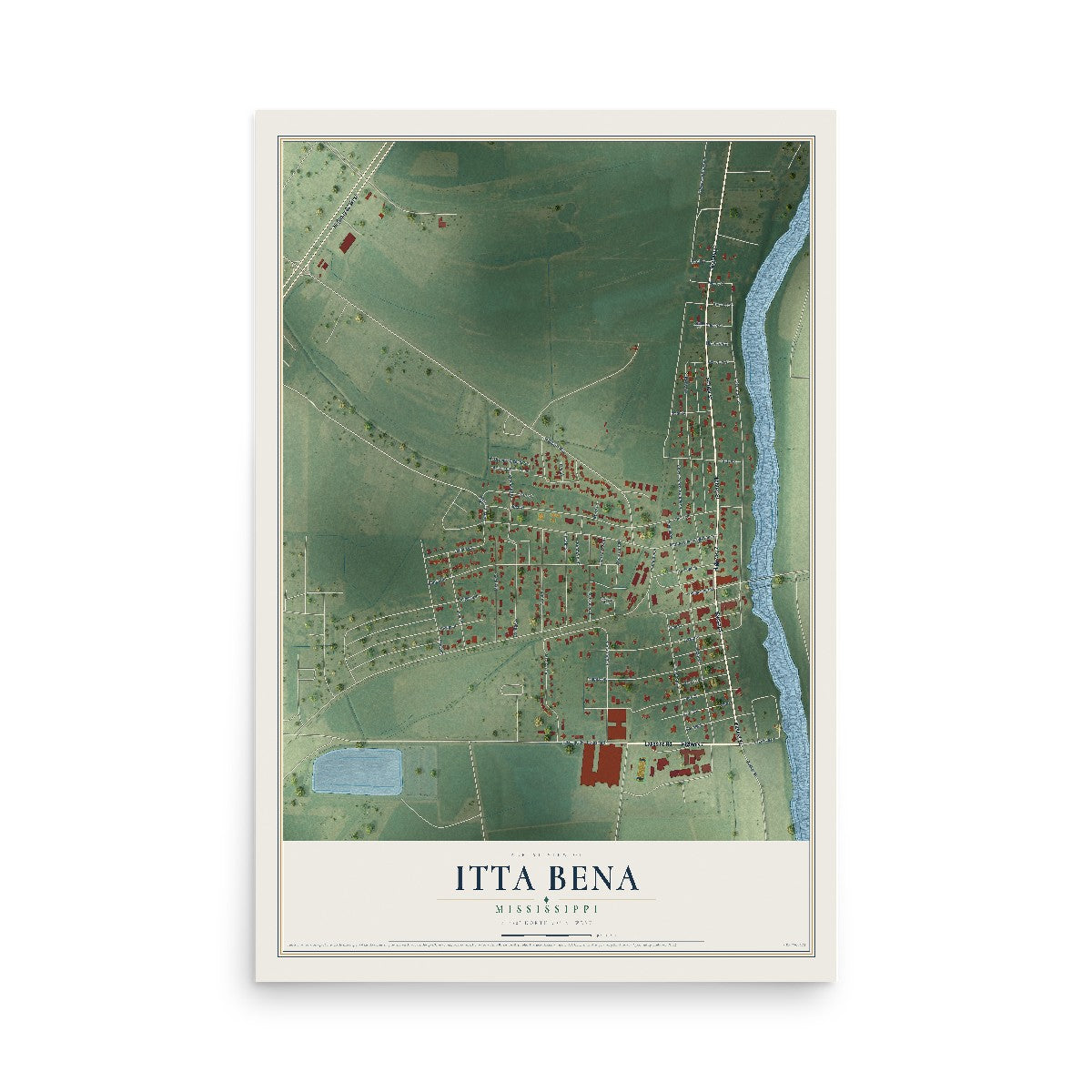 Map of Itta Bena, Mississippi, 12 x 18 inch unframed archival matte print