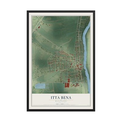 Map of Itta Bena, Mississippi, 12 x 18 inch print in a black wood frame