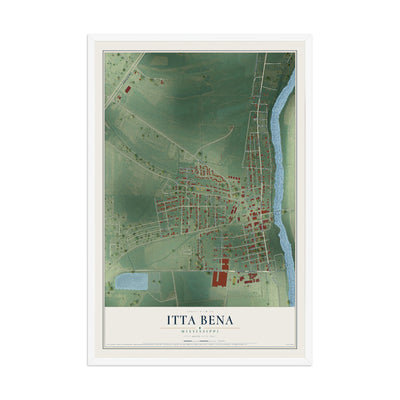 Map of Itta Bena, Mississippi, 12 x 18 inch print in a white wood frame