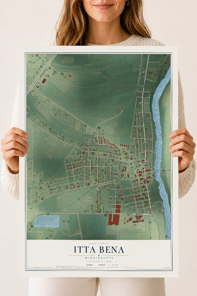 Map of Itta Bena, Mississippi, 18 x 24 inch unframed archival matte print