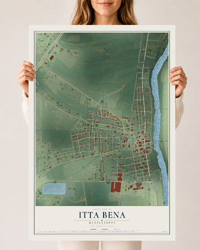 Map of Itta Bena, Mississippi, 24 x 36 inch unframed archival matte print