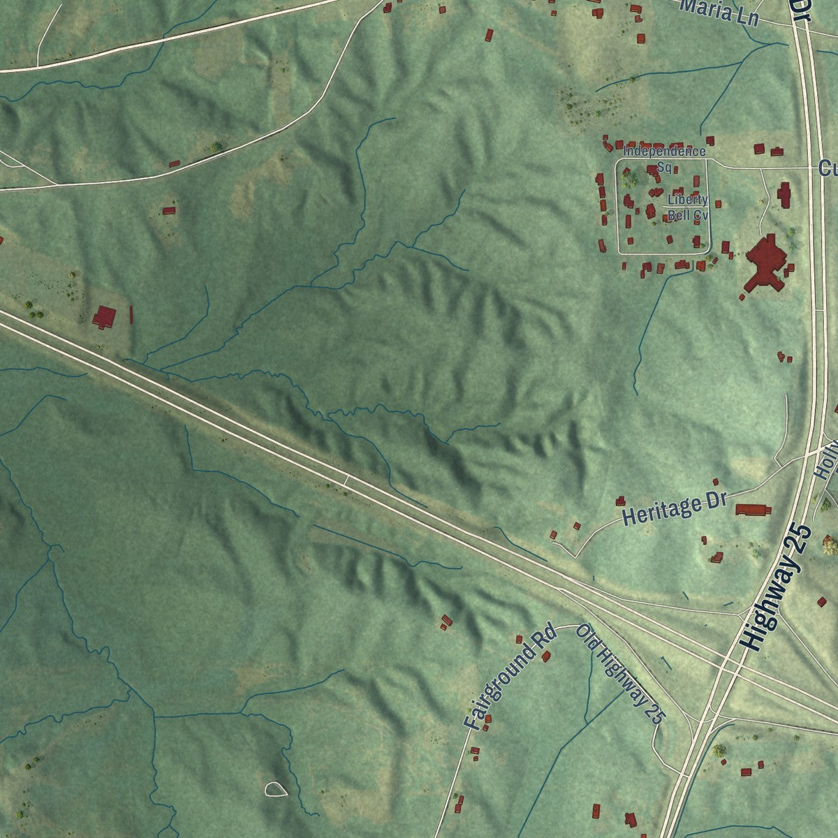 Second close-up of the map of Iuka, Mississippi print showing more streets and buildings