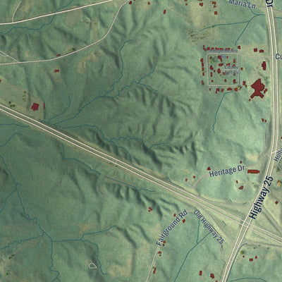Second close-up of the map of Iuka, Mississippi print showing more streets and buildings
