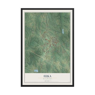 Map of Iuka, Mississippi, 12 x 18 inch print in a black wood frame
