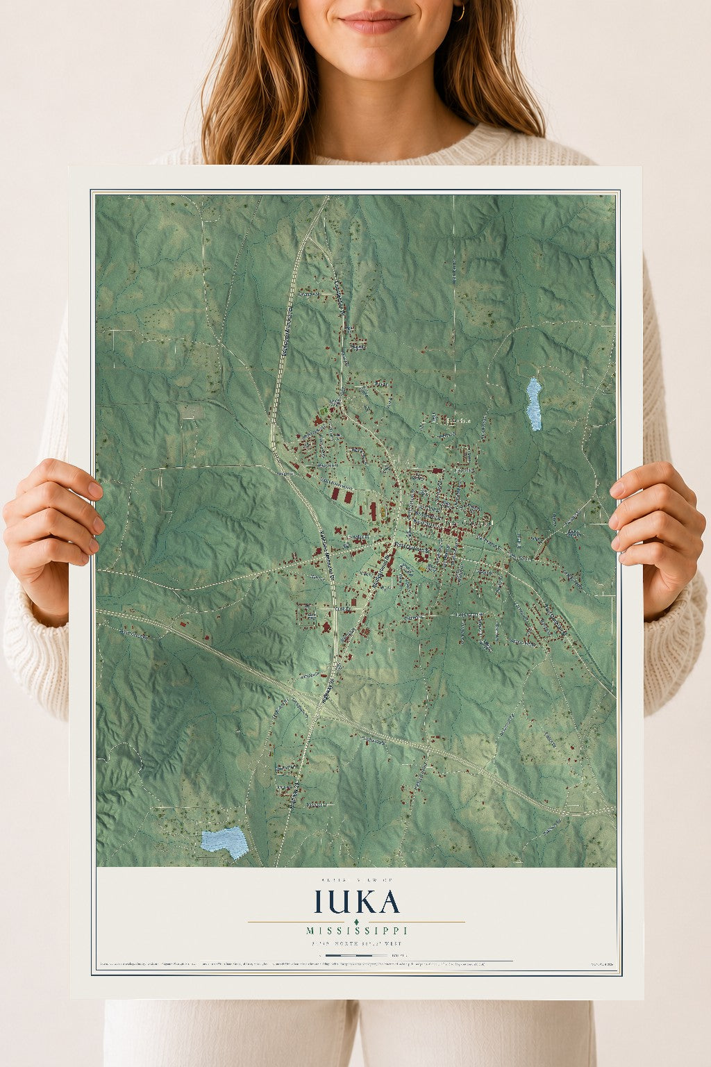 Map of Iuka, Mississippi, 18 x 24 inch unframed archival matte print