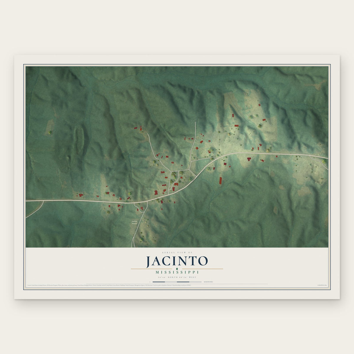 Jacinto, Mississippi map print, the full design