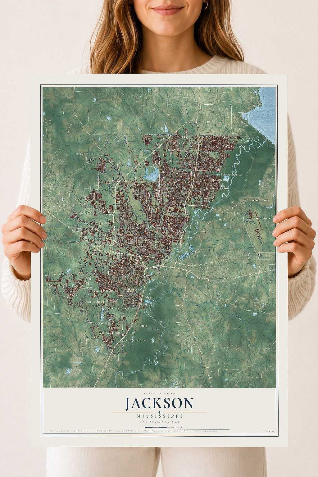 Map of Jackson, Mississippi, 18 x 24 inch unframed archival matte print