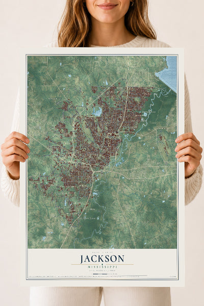 Map of Jackson, Mississippi, 18 x 24 inch unframed archival matte print