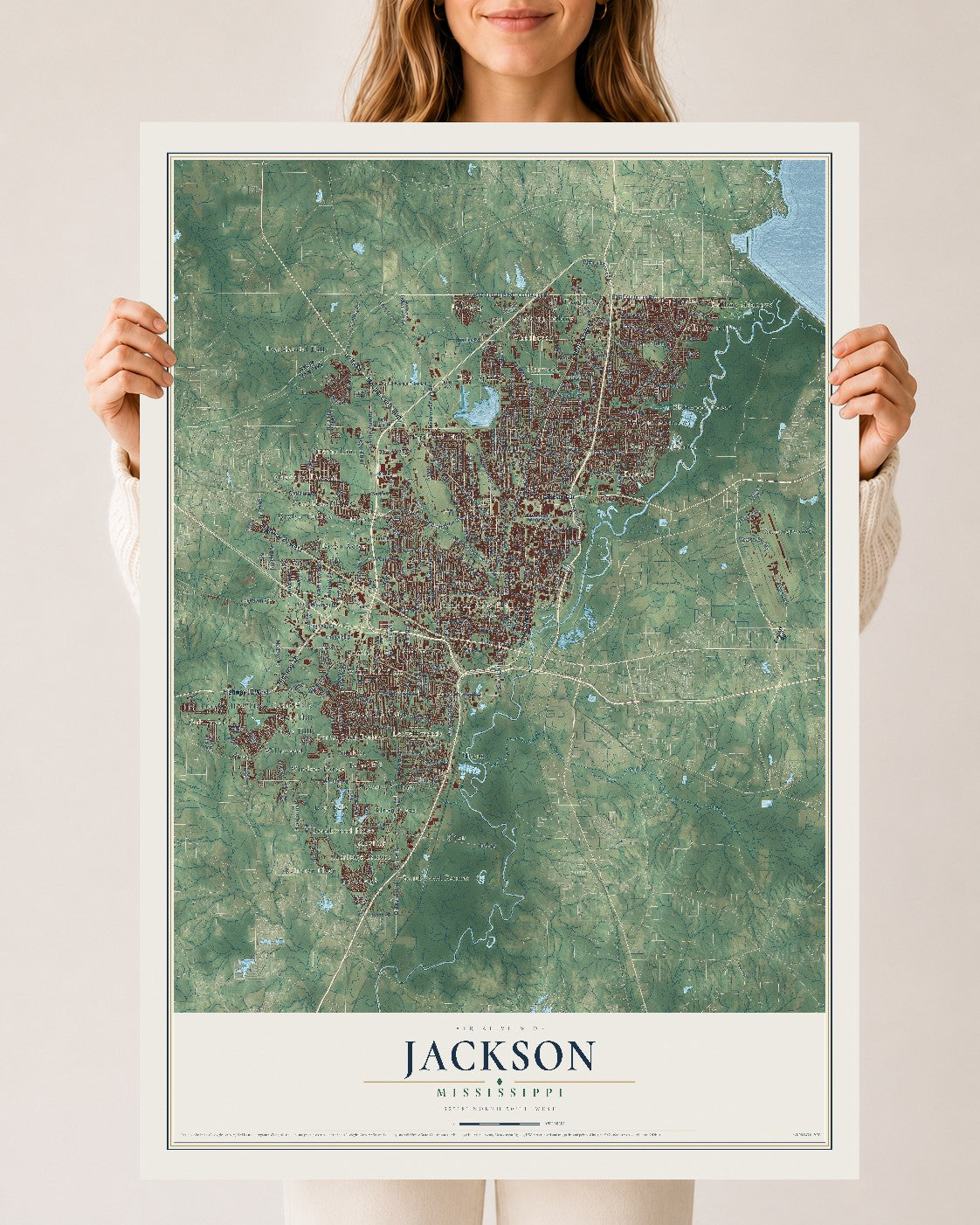 Map of Jackson, Mississippi, 24 x 36 inch unframed archival matte print