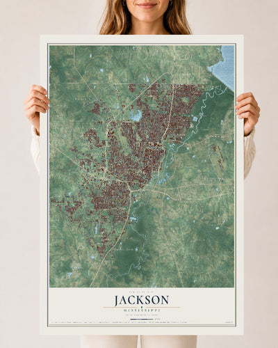 Map of Jackson, Mississippi, 24 x 36 inch unframed archival matte print