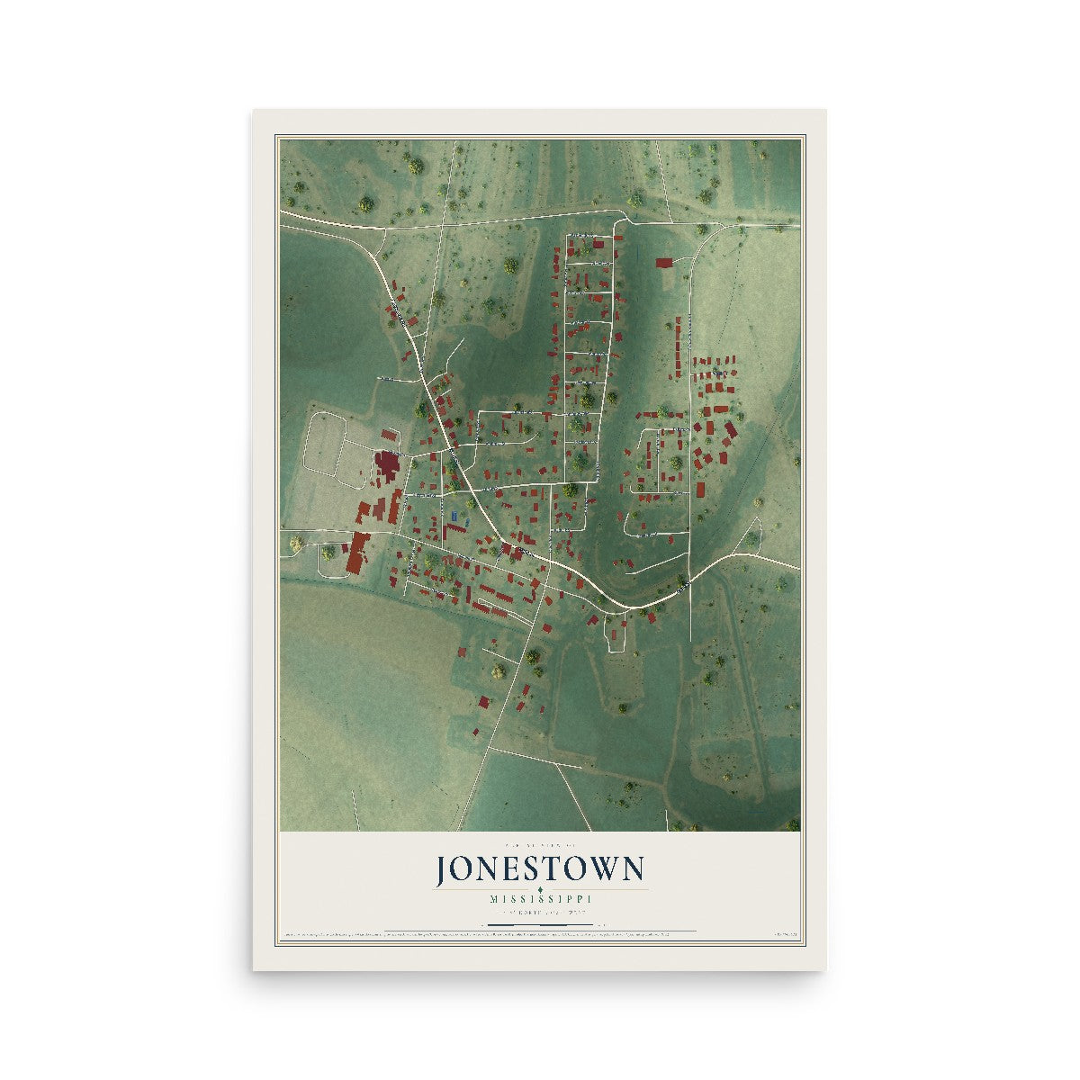 Map of Jonestown, Mississippi, 12 x 18 inch unframed archival matte print