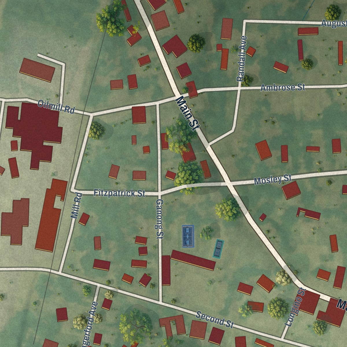 Close-up of the map of Jonestown, Mississippi print showing street and building detail