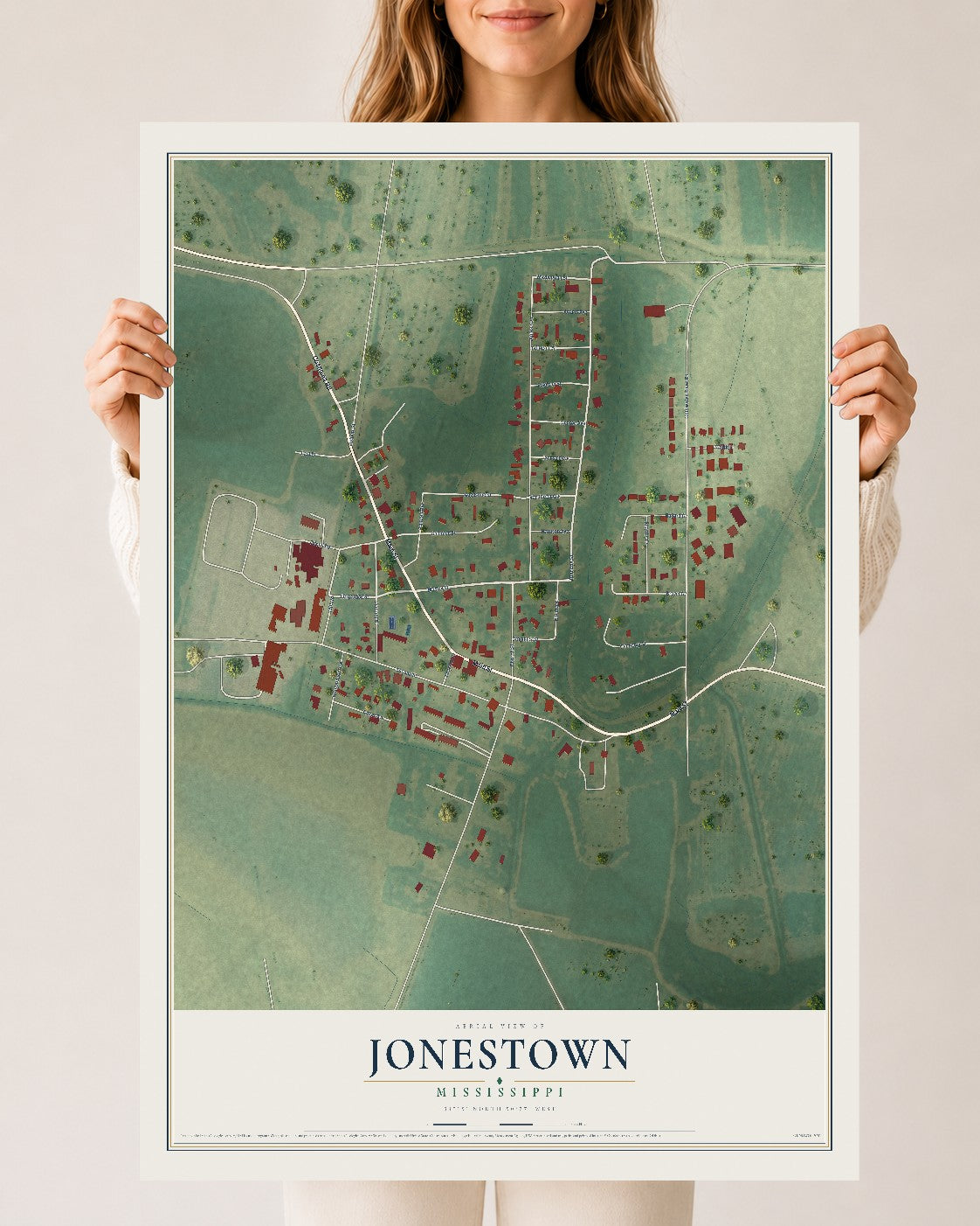 Map of Jonestown, Mississippi, 24 x 36 inch unframed archival matte print
