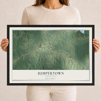 Map of Jumpertown, Mississippi, 12 x 18 inch print in a black wood frame