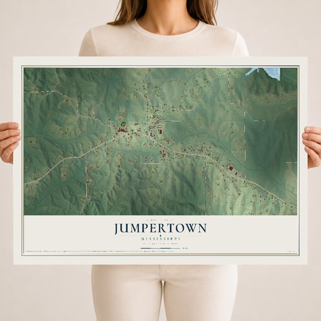 Map of Jumpertown, Mississippi, 18 x 24 inch unframed archival matte print