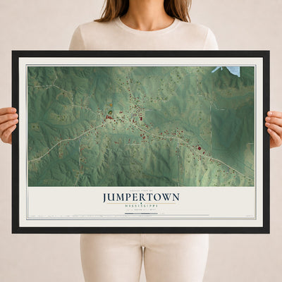 Map of Jumpertown, Mississippi, 18 x 24 inch print in a black wood frame