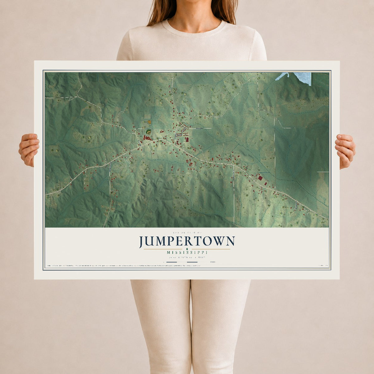 Map of Jumpertown, Mississippi, 24 x 36 inch unframed archival matte print