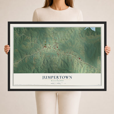 Map of Jumpertown, Mississippi, 24 x 36 inch print in a black wood frame