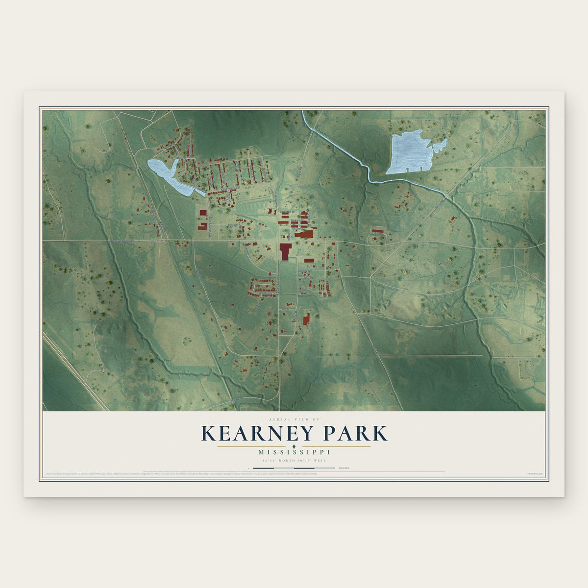 Kearney Park, Mississippi map print, the full design