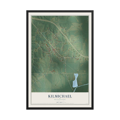 Map of Kilmichael, Mississippi, 12 x 18 inch print in a black wood frame