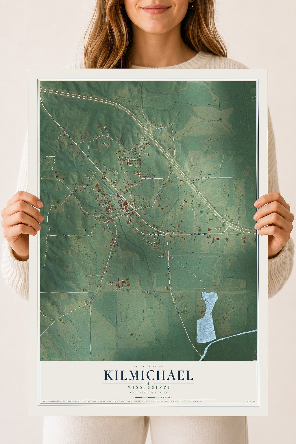 Map of Kilmichael, Mississippi, 18 x 24 inch unframed archival matte print