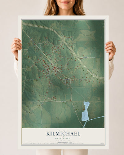 Map of Kilmichael, Mississippi, 24 x 36 inch unframed archival matte print