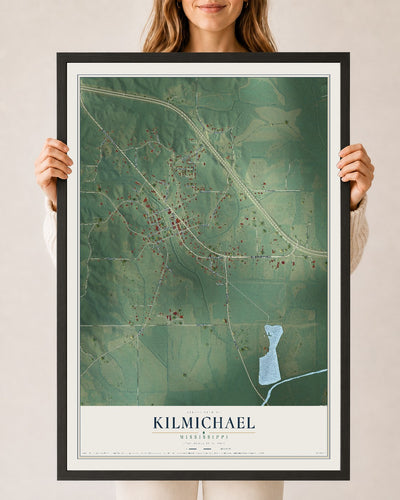 Map of Kilmichael, Mississippi, 24 x 36 inch print in a black wood frame