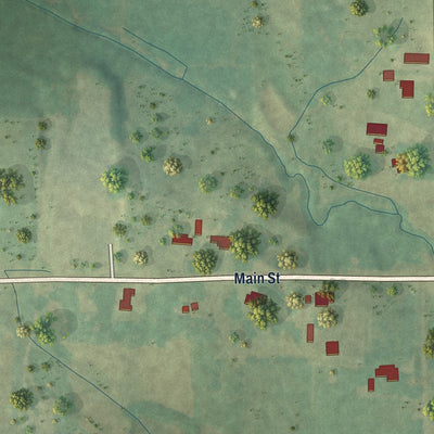 Second close-up of the map of Kossuth, Mississippi print showing more streets and buildings