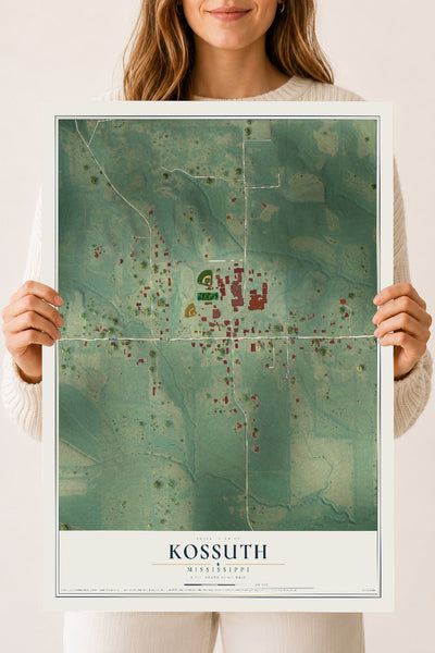Map of Kossuth, Mississippi, 18 x 24 inch unframed archival matte print