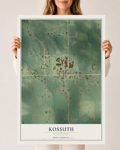 Map of Kossuth, Mississippi, 24 x 36 inch unframed archival matte print