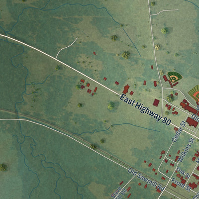 Second close-up of the map of Lake, Mississippi print showing more streets and buildings