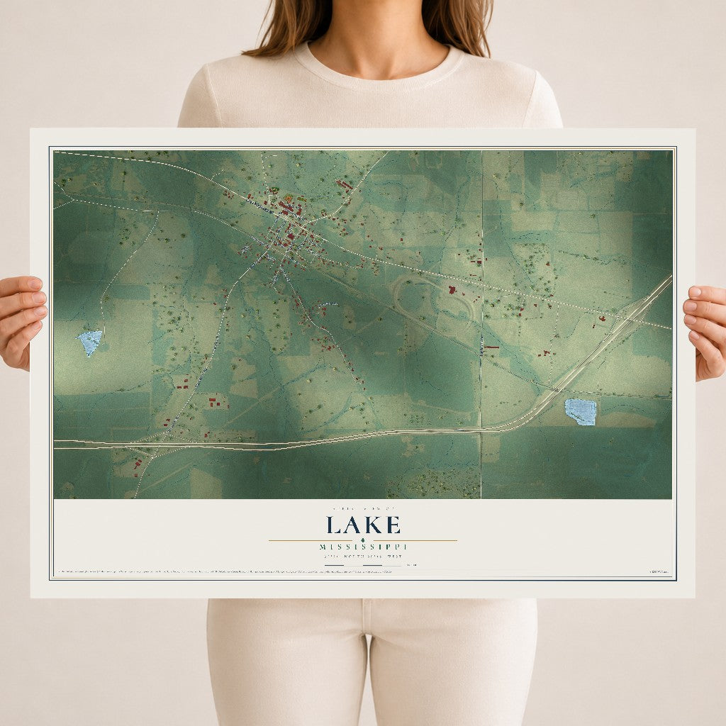 Map of Lake, Mississippi, 18 x 24 inch unframed archival matte print