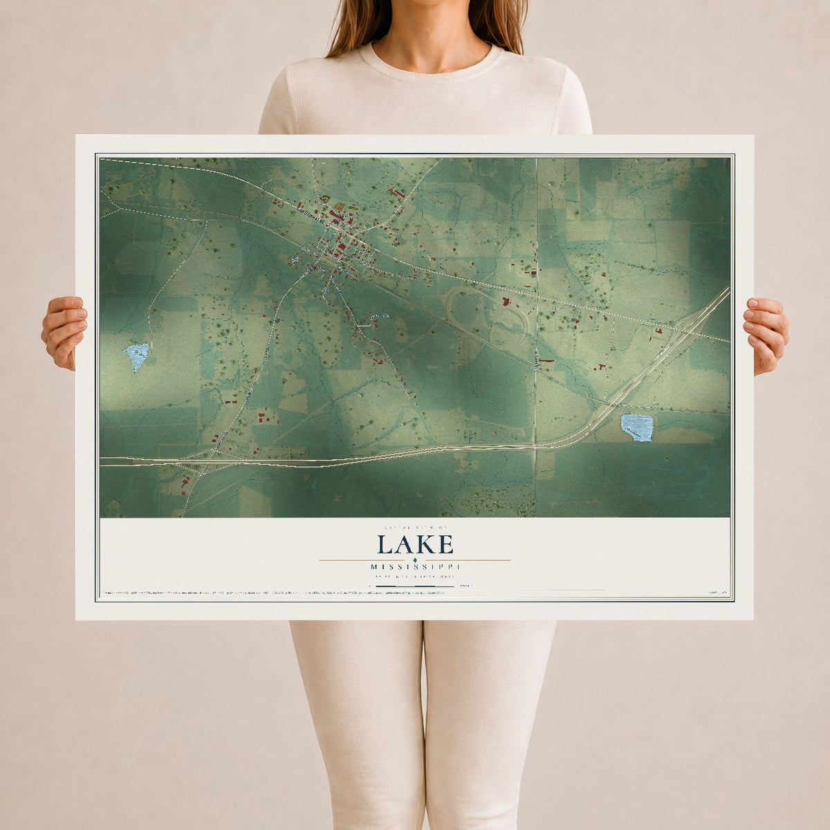 Map of Lake, Mississippi, 24 x 36 inch unframed archival matte print