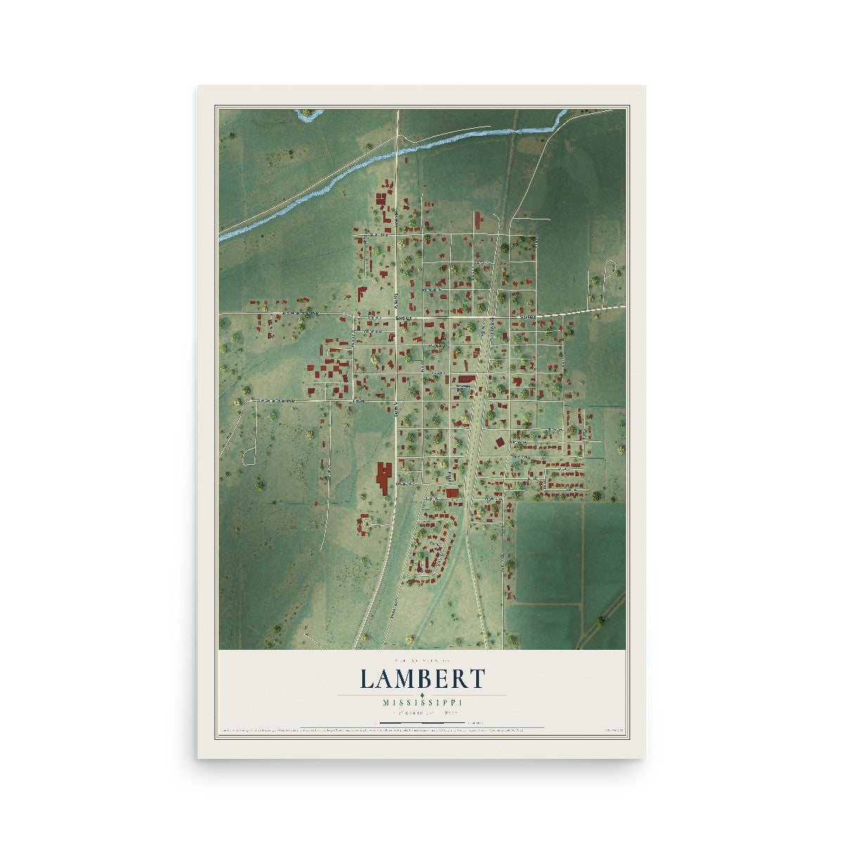 Map of Lambert, Mississippi, 12 x 18 inch unframed archival matte print