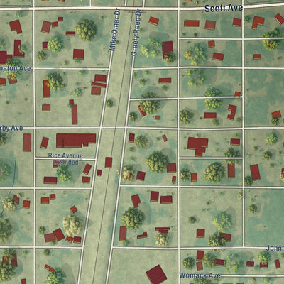 Close-up of the map of Lambert, Mississippi print showing street and building detail