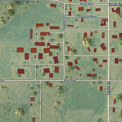 Second close-up of the map of Lambert, Mississippi print showing more streets and buildings