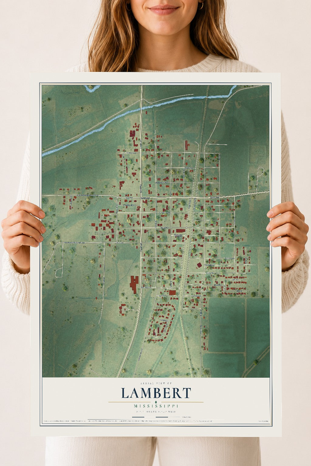 Map of Lambert, Mississippi, 18 x 24 inch unframed archival matte print