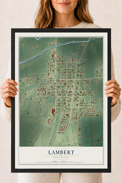Map of Lambert, Mississippi, 18 x 24 inch print in a black wood frame