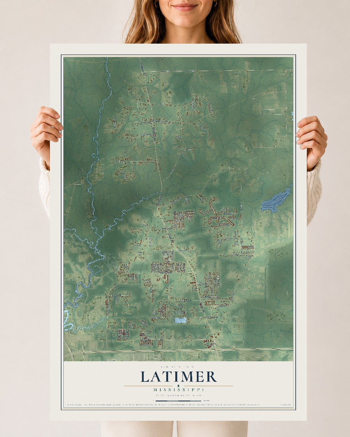 Map of Latimer, Mississippi, 24 x 36 inch unframed archival matte print