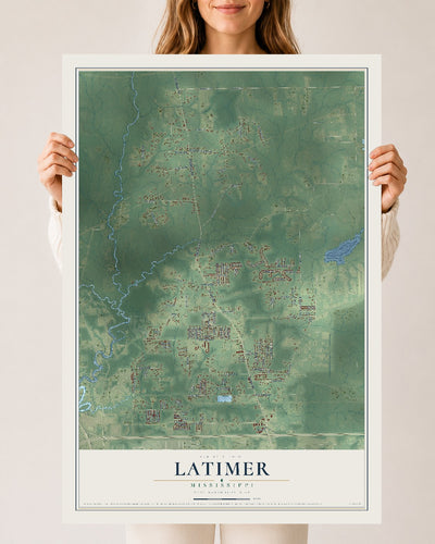 Map of Latimer, Mississippi, 24 x 36 inch unframed archival matte print