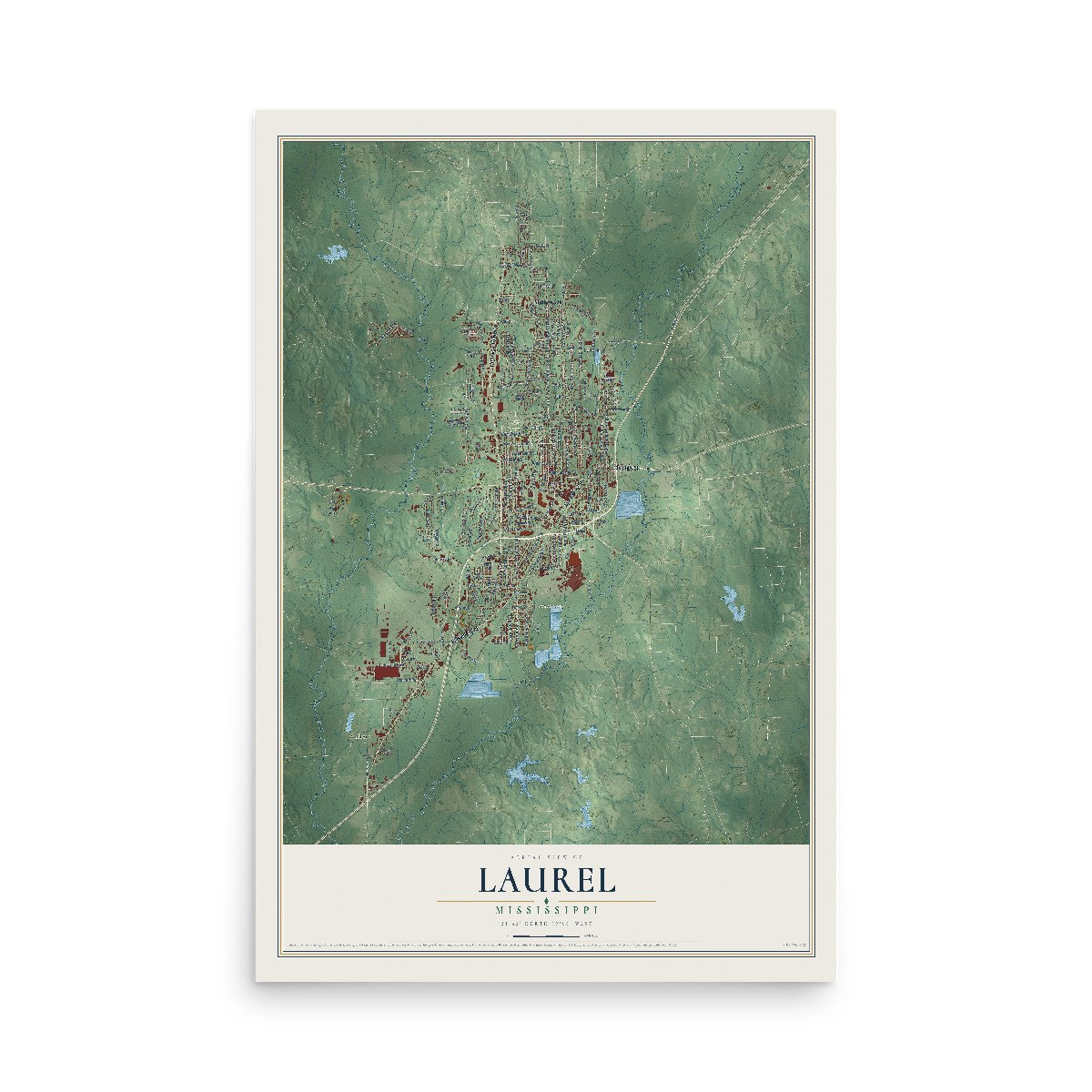 Map of Laurel, Mississippi, 12 x 18 inch unframed archival matte print