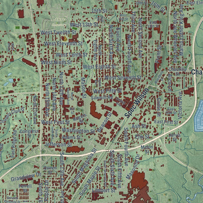 Close-up of the map of Laurel, Mississippi print showing street and building detail