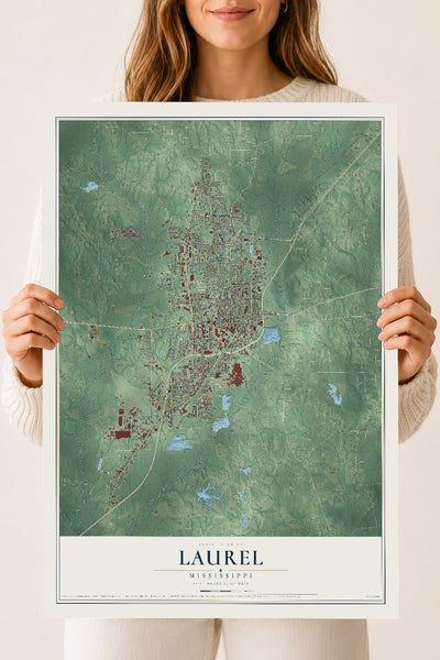 Map of Laurel, Mississippi, 18 x 24 inch unframed archival matte print