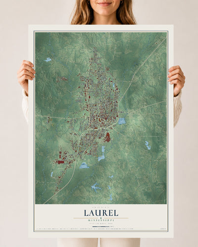 Map of Laurel, Mississippi, 24 x 36 inch unframed archival matte print